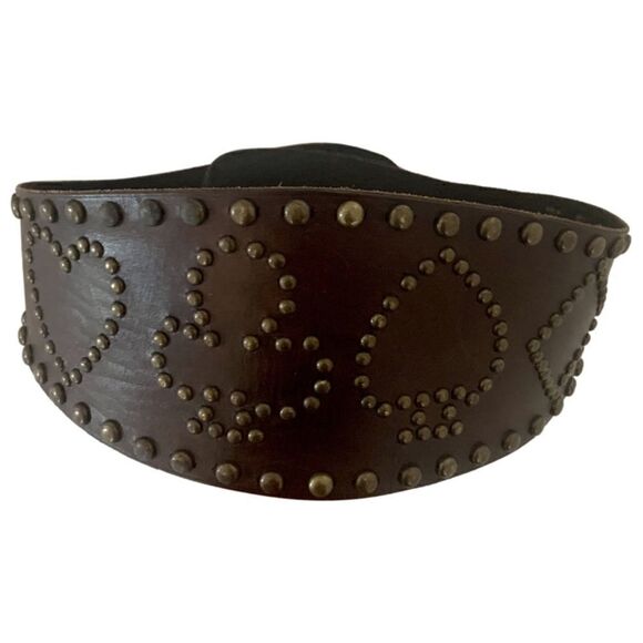 RRL * Distressed Brown Vachetta Leather Playing Card Brass Stud Kidney Belt - Picture 14 of 16